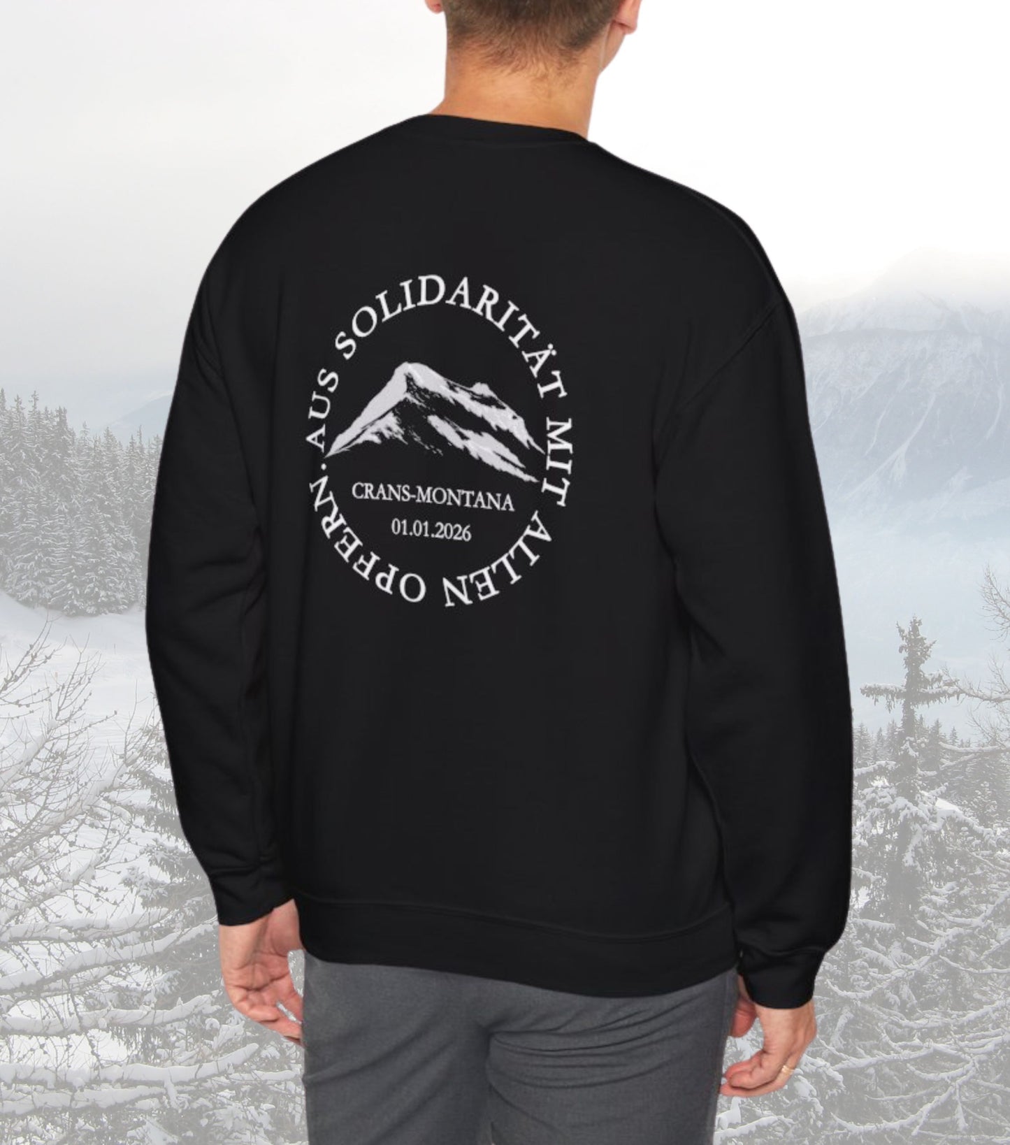 Soli-Sweatshirt Crans-Montana Gedenken an Opfer 100% Spenden des Nettoerlös an Opfer und Hinterbliebene