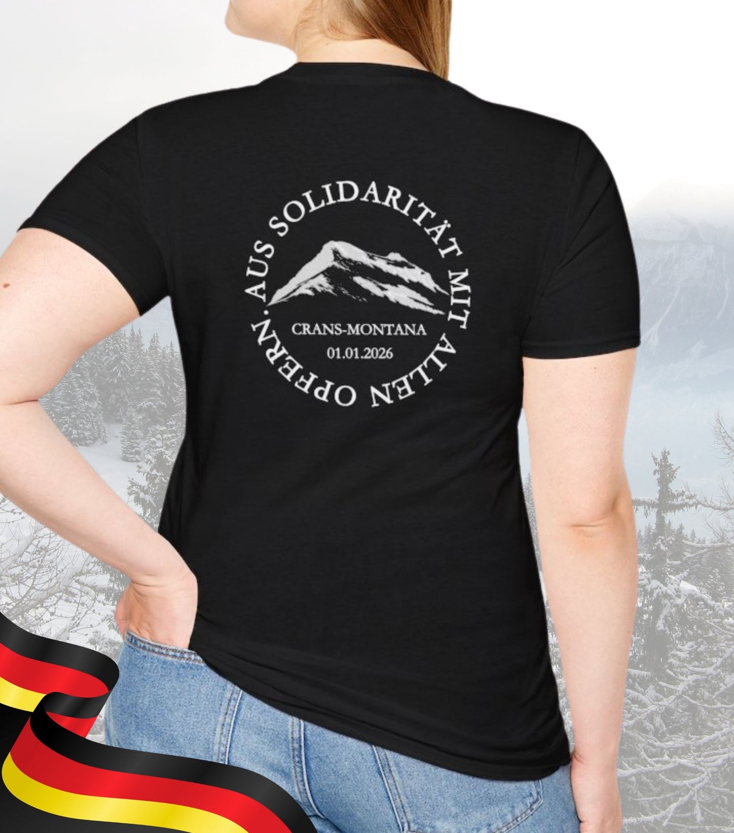 Soli-T-Shirt Crans-Montana in Gedenken an Opfer und Hinterbliebene. 100% Nettoerlös wird gespendet!