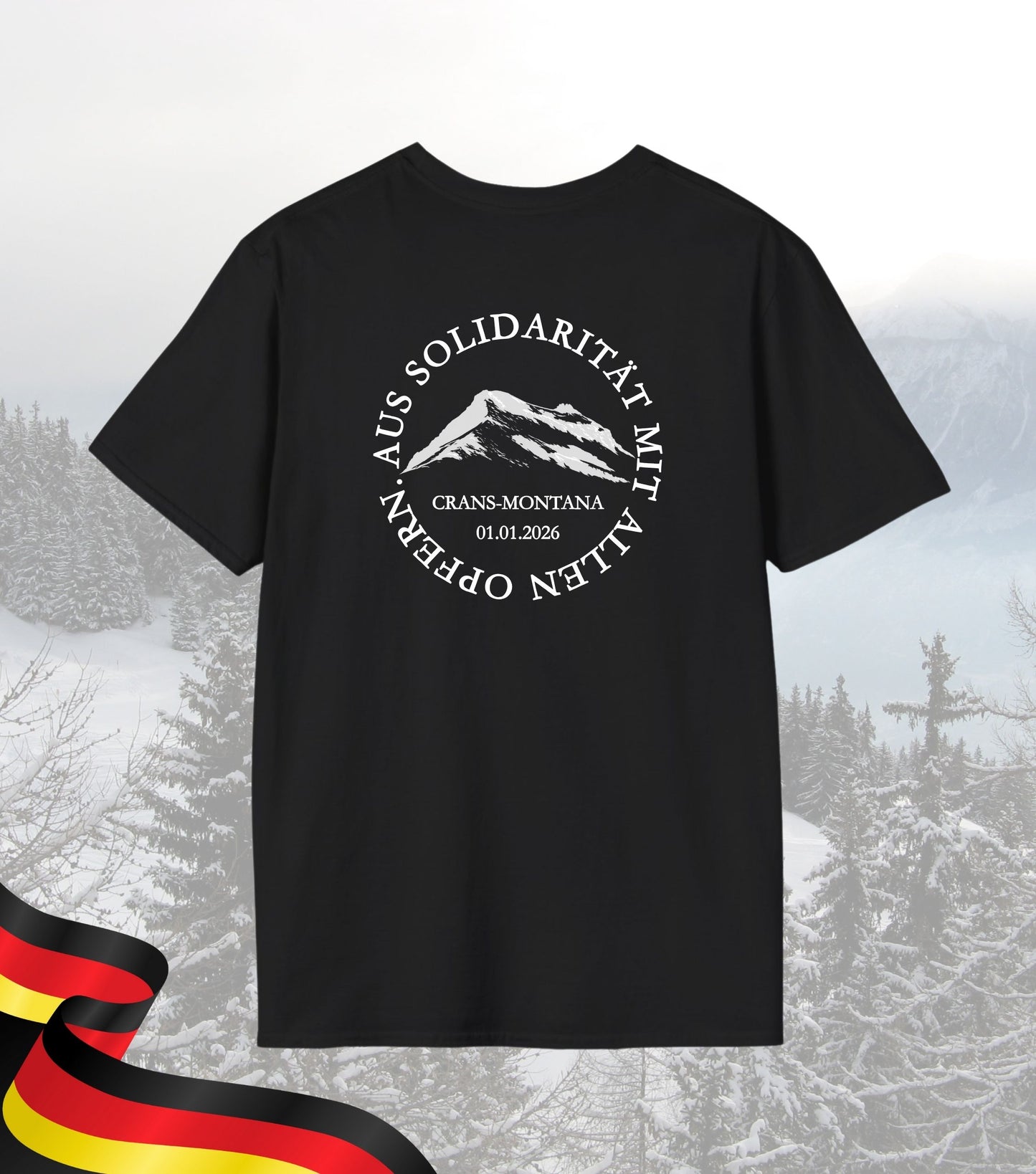 Soli-T-Shirt Crans-Montana in Gedenken an Opfer und Hinterbliebene. 100% Nettoerlös wird gespendet!