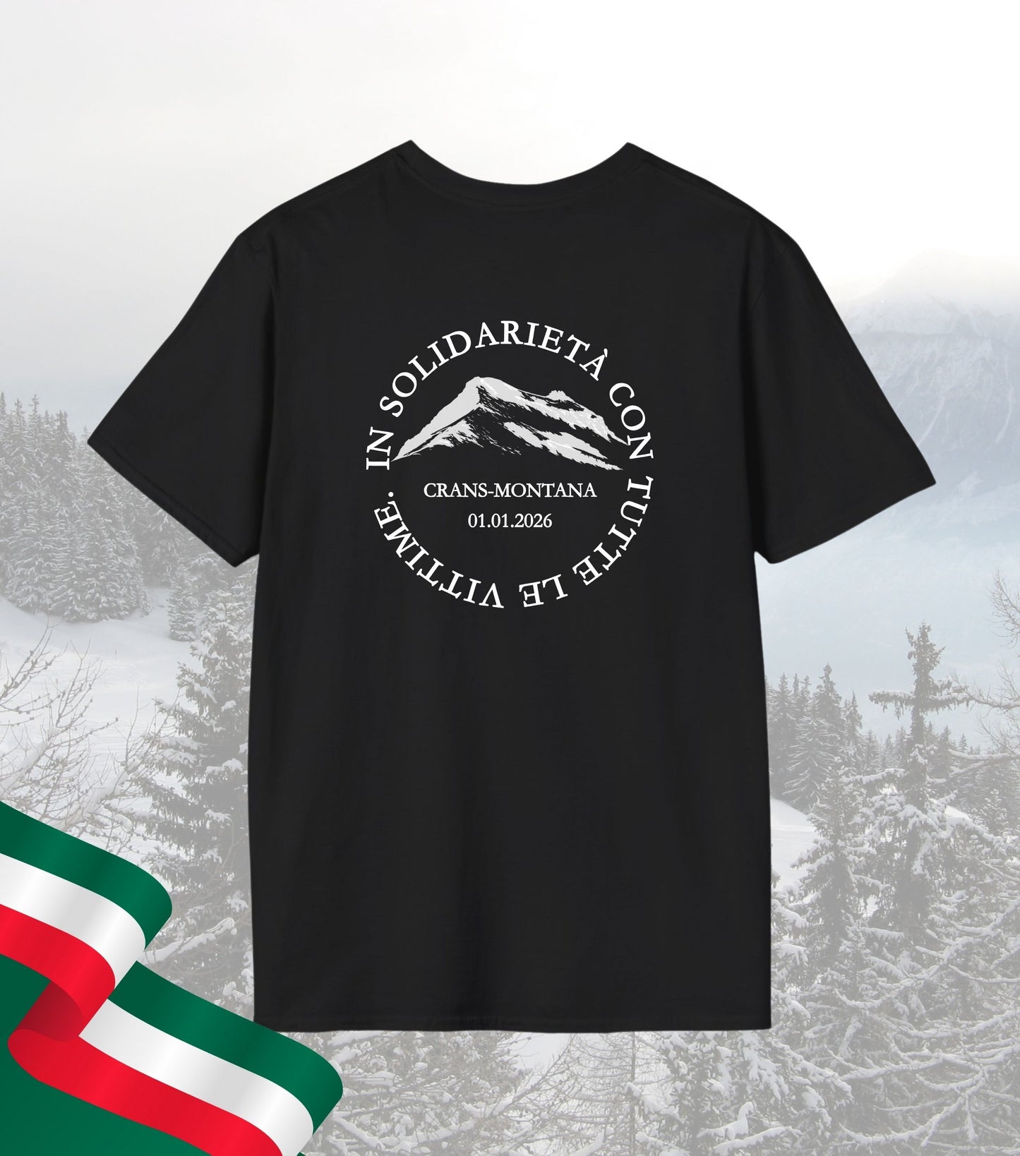 Soli-T-Shirt Crans-Montana in Gedenken an Opfer und Hinterbliebene. 100% Nettoerlös wird gespendet!