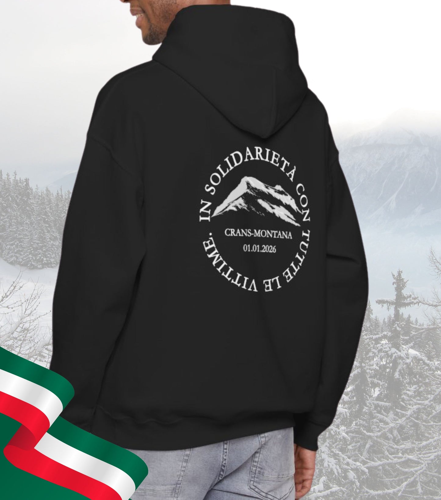 Soli-Hoodie Crans-Montana in Gedenken an die Opfer. 100% Nettoerlöse werden gespendet!