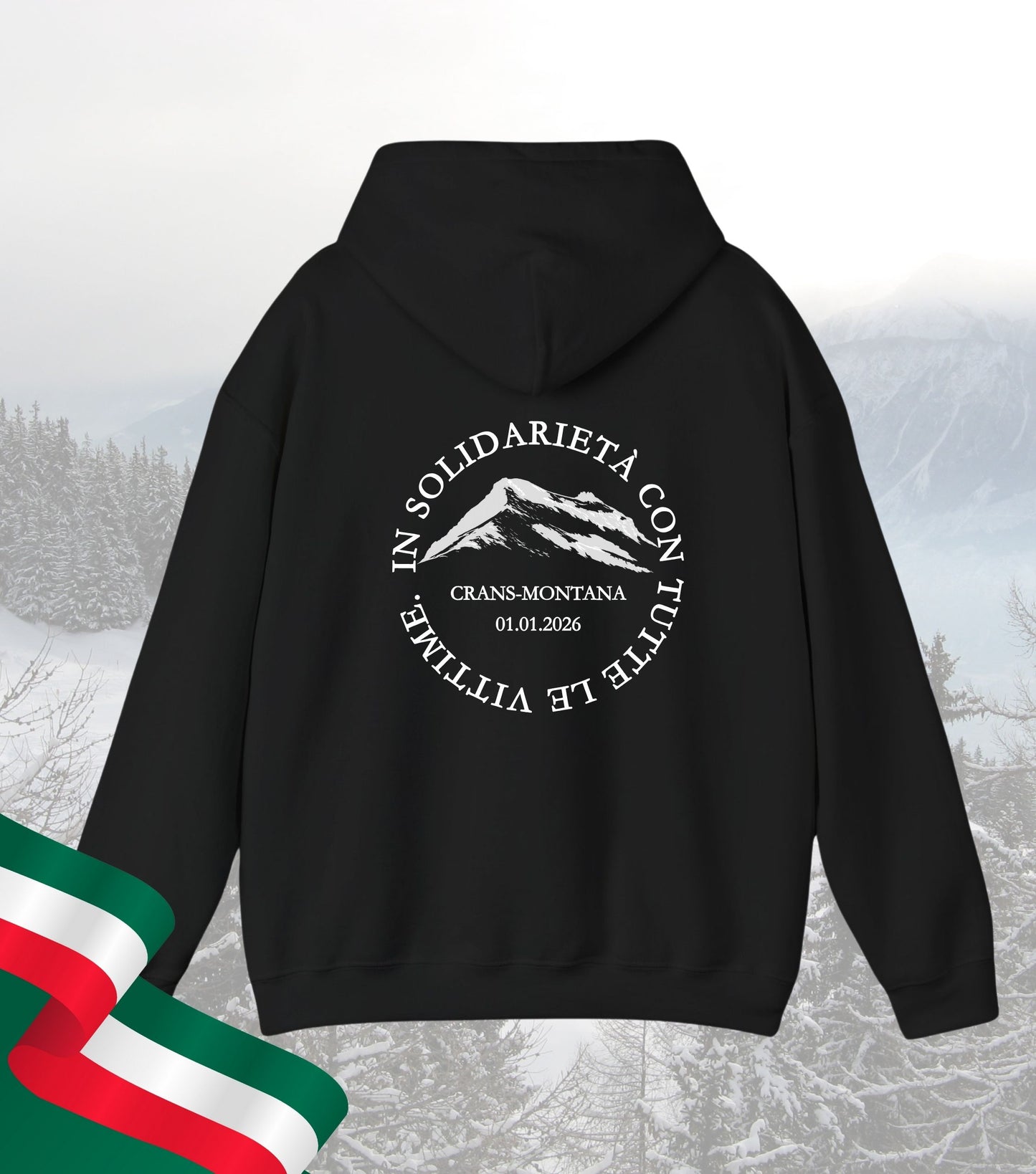 Soli-Hoodie Crans-Montana in Gedenken an die Opfer. 100% Nettoerlöse werden gespendet!