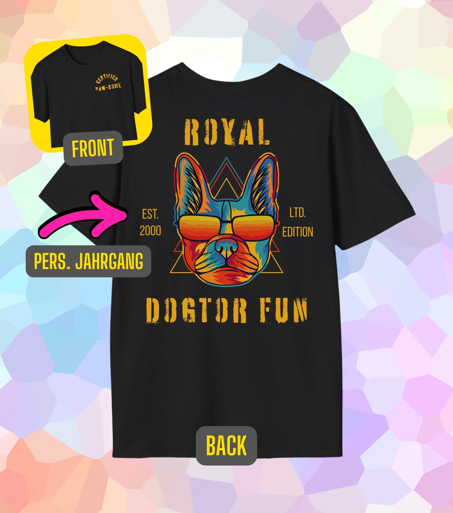 Royal Dogtor Fun Geburtsjahr T-Shirt (personalisiert)