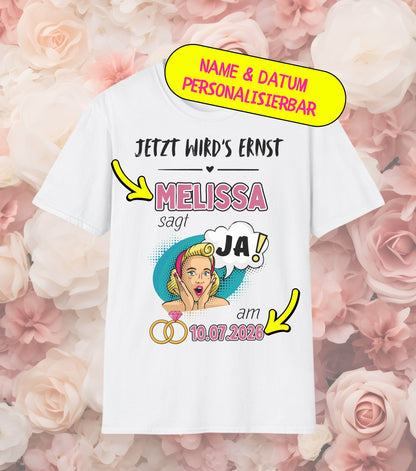 JGA T-Shirt Sie sagt ja (personalisierbar)