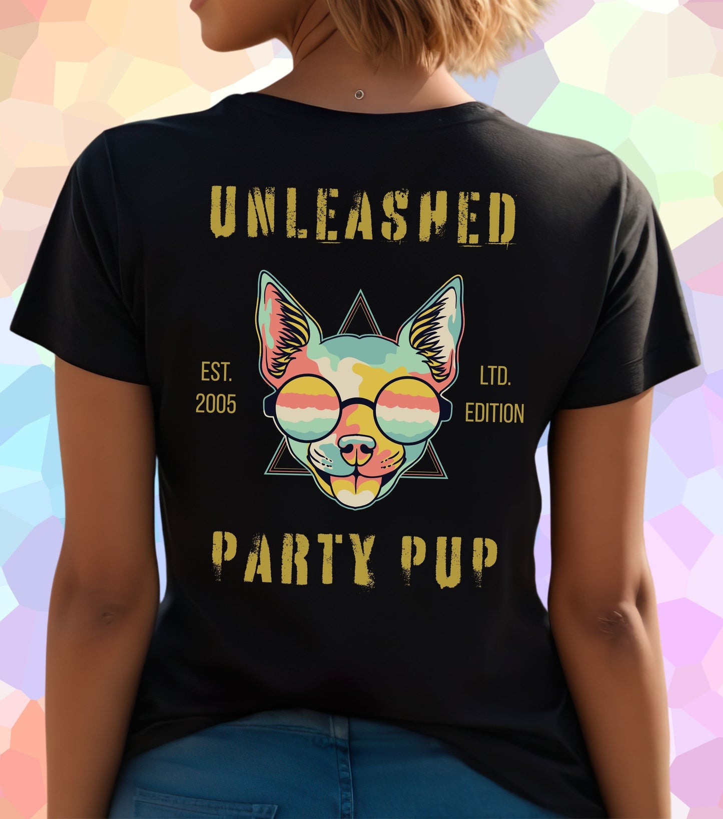 Unleashed Party Pup Geburtsjahr T-Shirt (personalisiert)