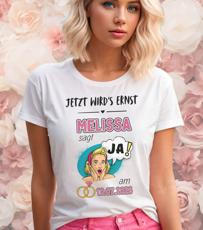 JGA T-Shirt Sie sagt ja (personalisierbar)