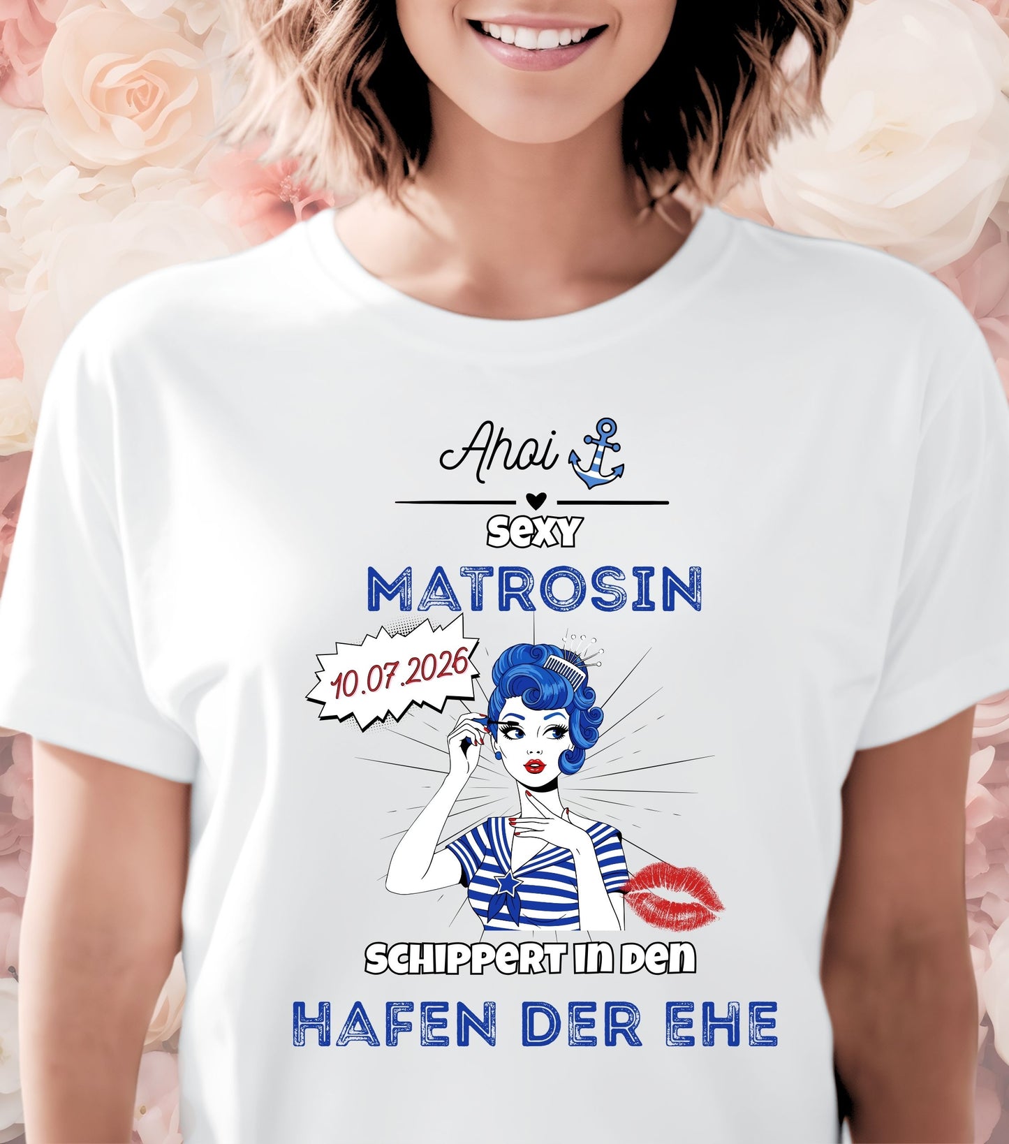 JGA T-Shirt Matrosin schippert in den Hafen der Ehe (personalisierbar)